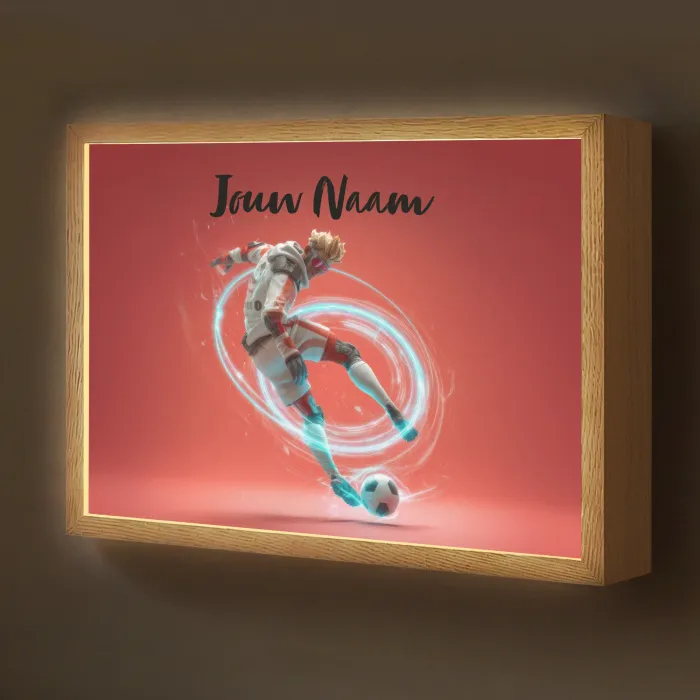 Voetbal - Jongen - Rood - Lichtcirkel Light Box met batterij (Wandlamp kind) middel -z3d_website