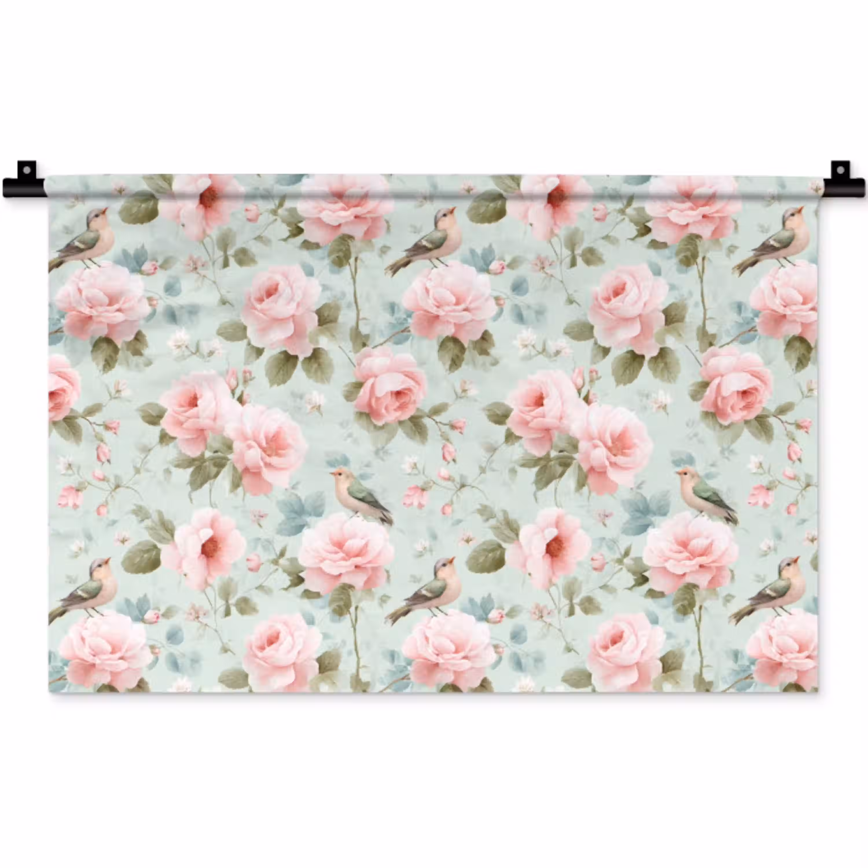 Rozen - Vogels - Pastel - Kleurrijk Wandkleed katoen klein 269 -zz3d