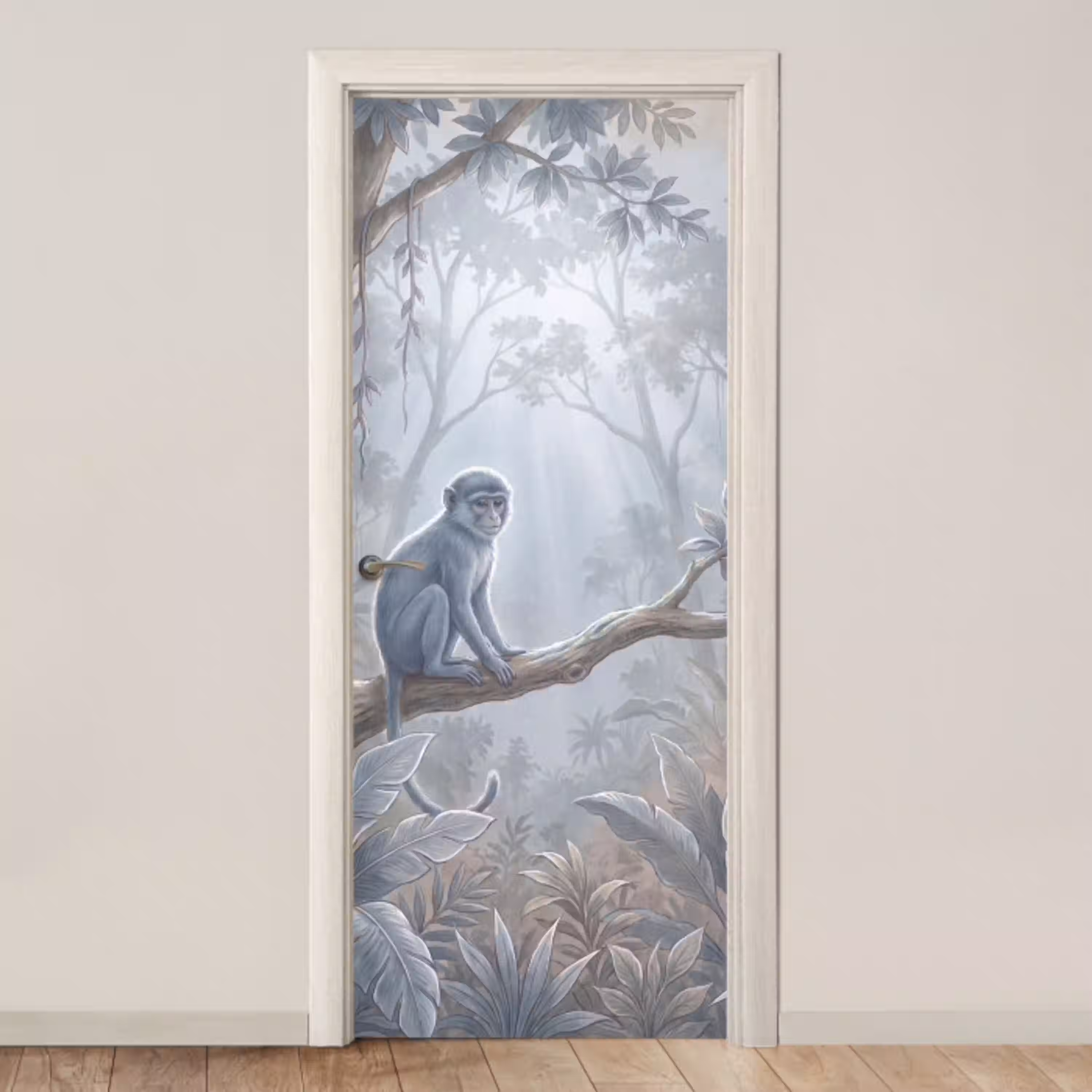 Aap - Boom - Jungle - Natuur - Grijs deurposter klein -3d_beige