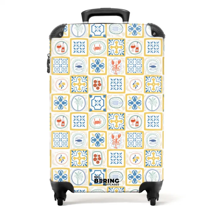 Italiaanse tegel print geel NBS - Handbagage koffer - Volwassenen Unisex middel -productfoto_recht