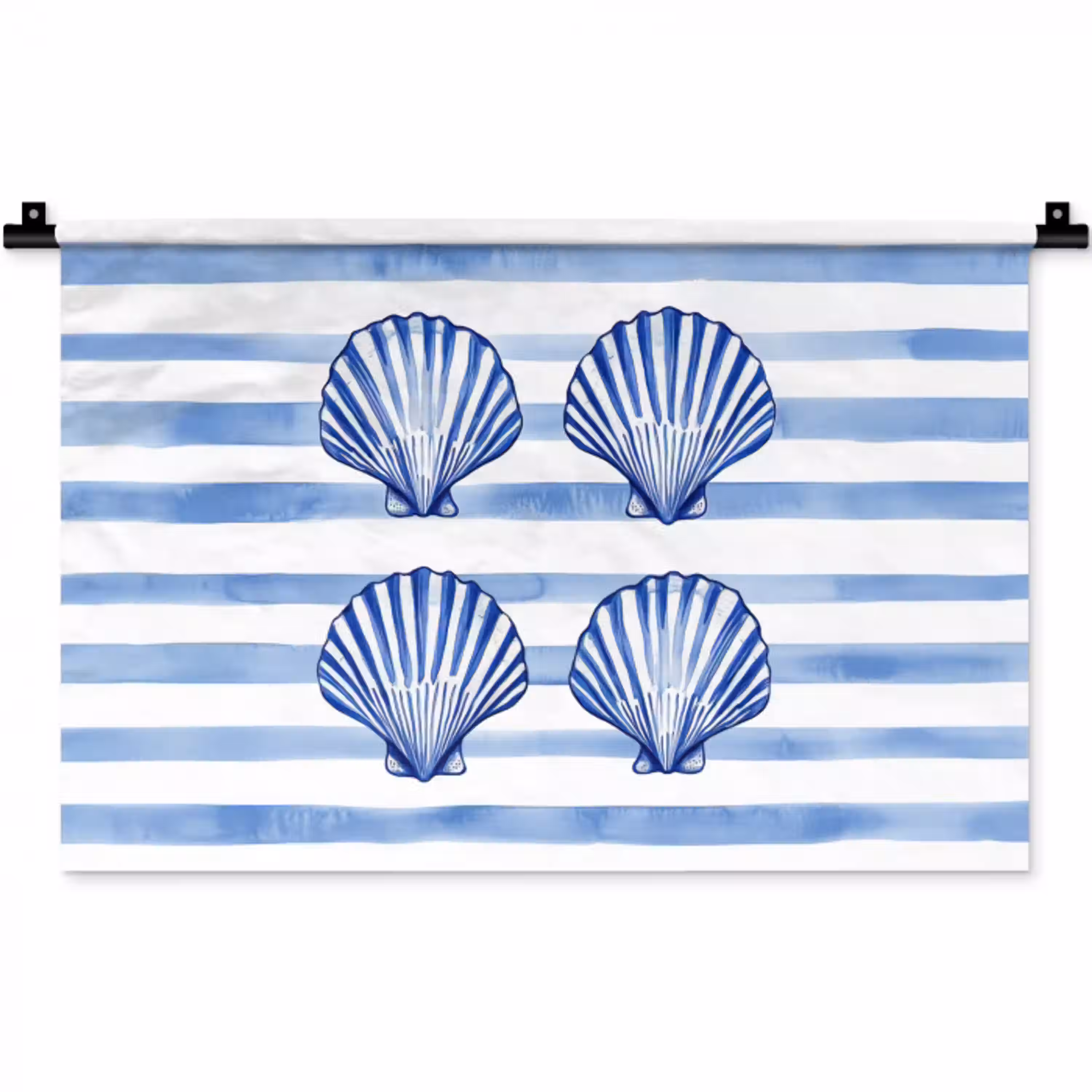 Vier schelpen - Blauw - Wit - Strepen Wandkleed katoen klein -zz3d