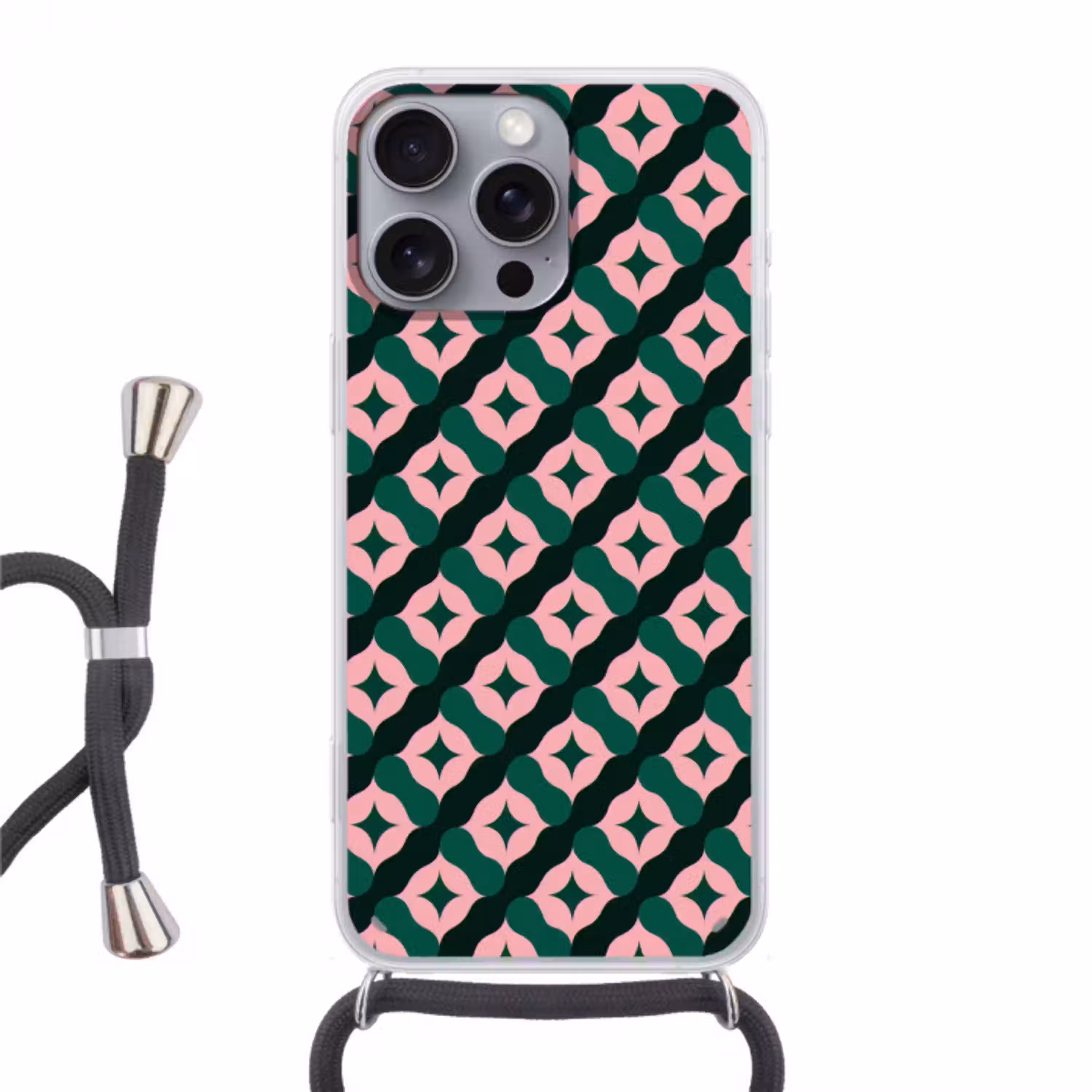 Groen - Roze - Retro - Sterren Hoesje iPhone 16 Pro Max met koord klein 804 -3d