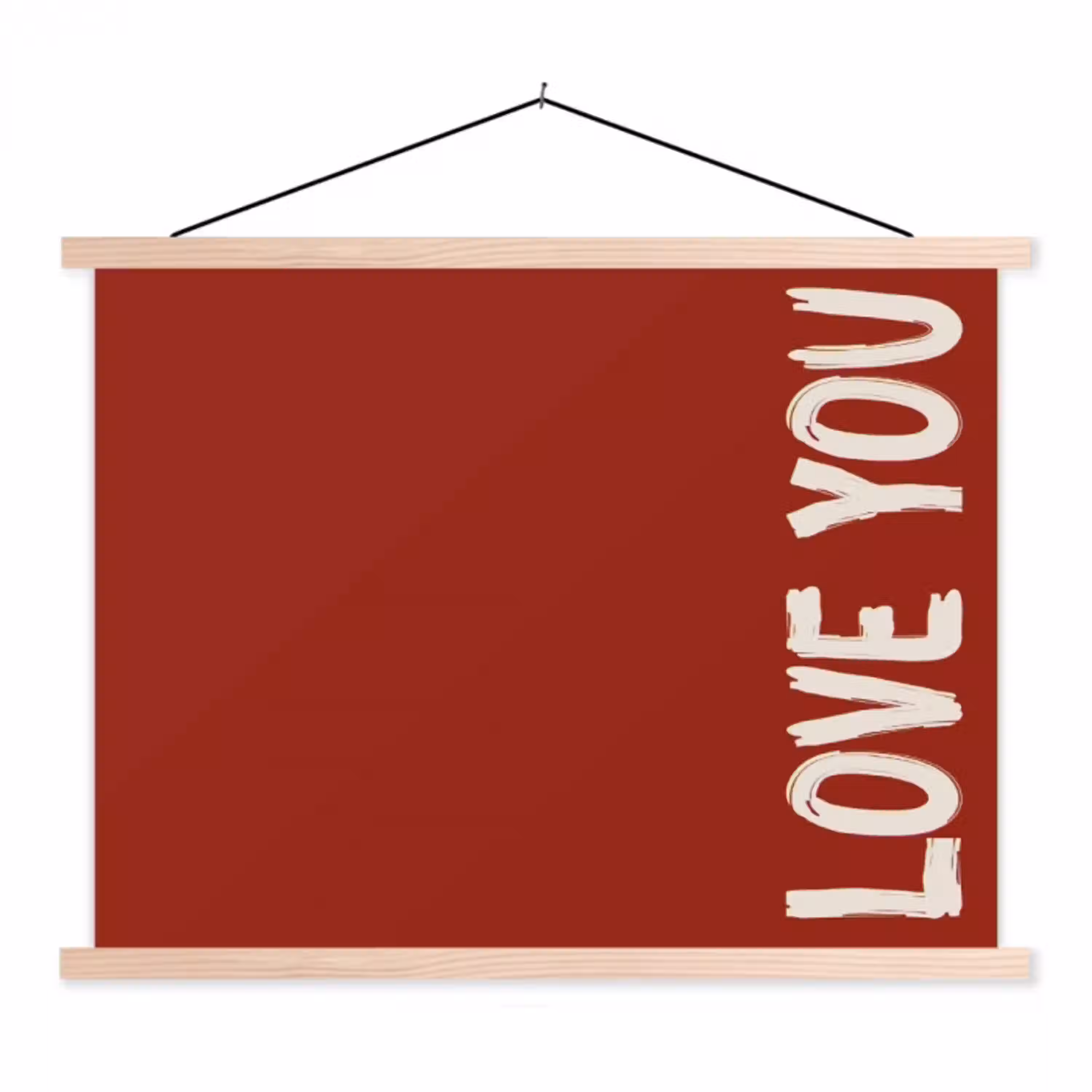 Schuin - Loveyou - Rood textielposter latten blank klein -3d