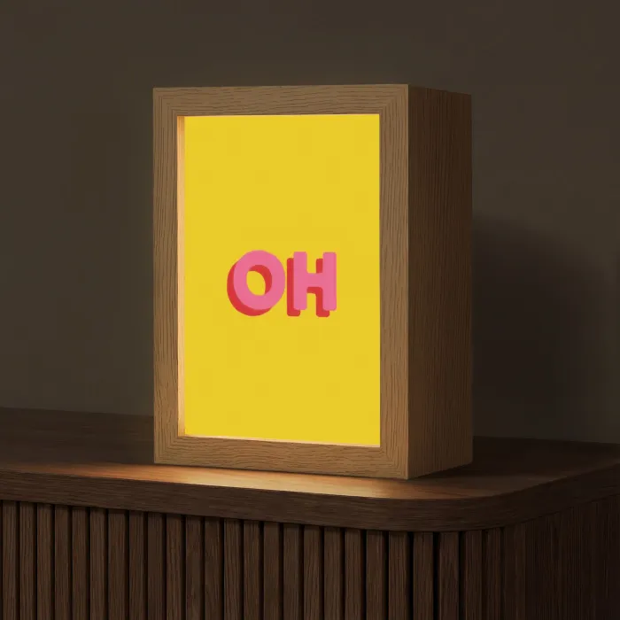 Geel - Roze - Oh - 3D Light Box met kabel (Tafellamp) klein -z3d_website