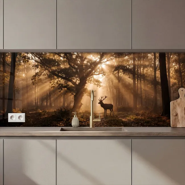Keuken achterwand - Hert - Bos - Mistig - Natuur - Goud
