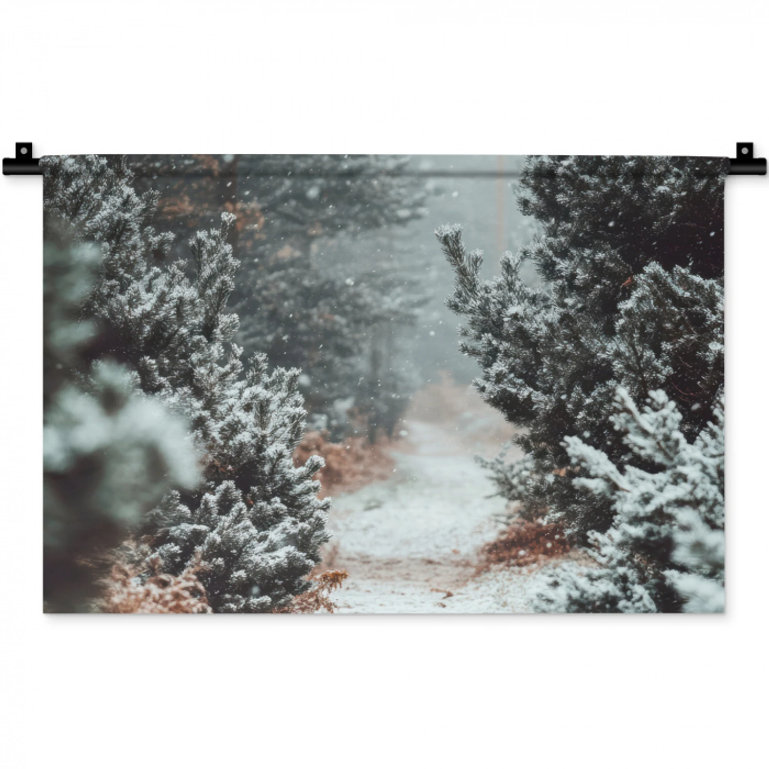Bos - Winter - Bomen - Natuur - Pad - Sneeuw Wandkleed katoen klein -zz3d
