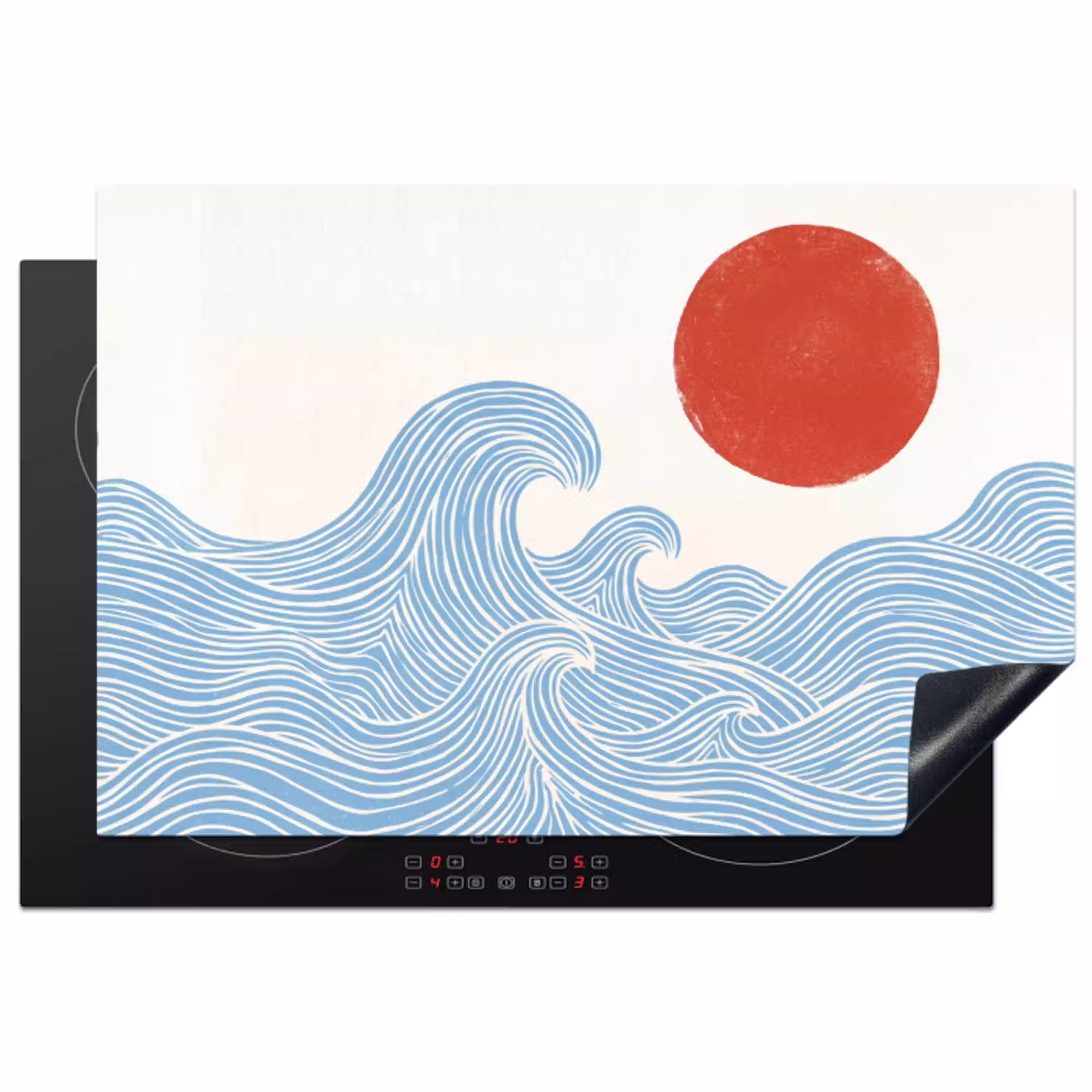 Zon - Golven - Oceaan - Abstract - Rood Inductie beschermer vinyl 3mm klein -3d