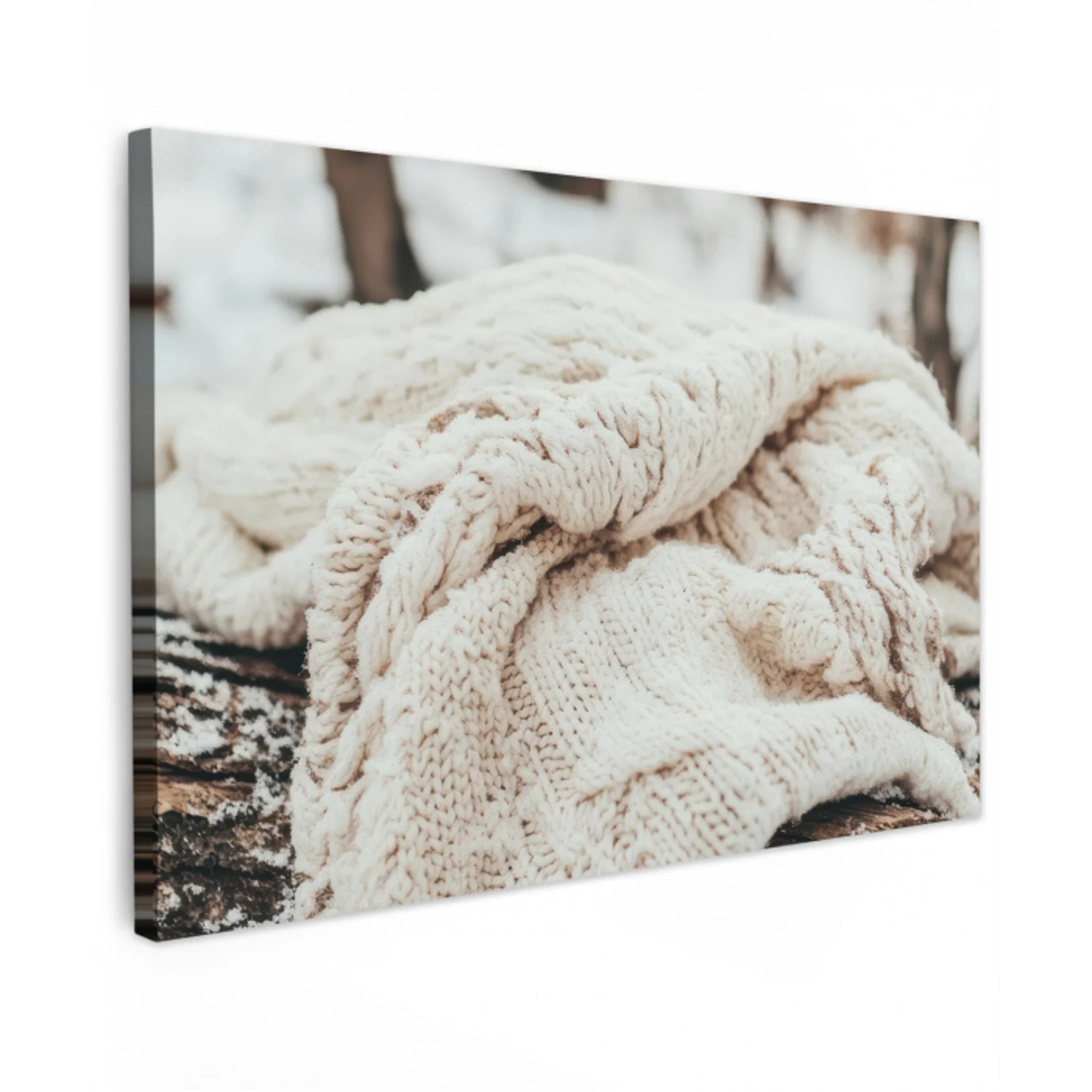 Deken - Wit - Boomstronk - Winter - Sneeuw Tuinposter op houten frame 2 cm dik klein -3d