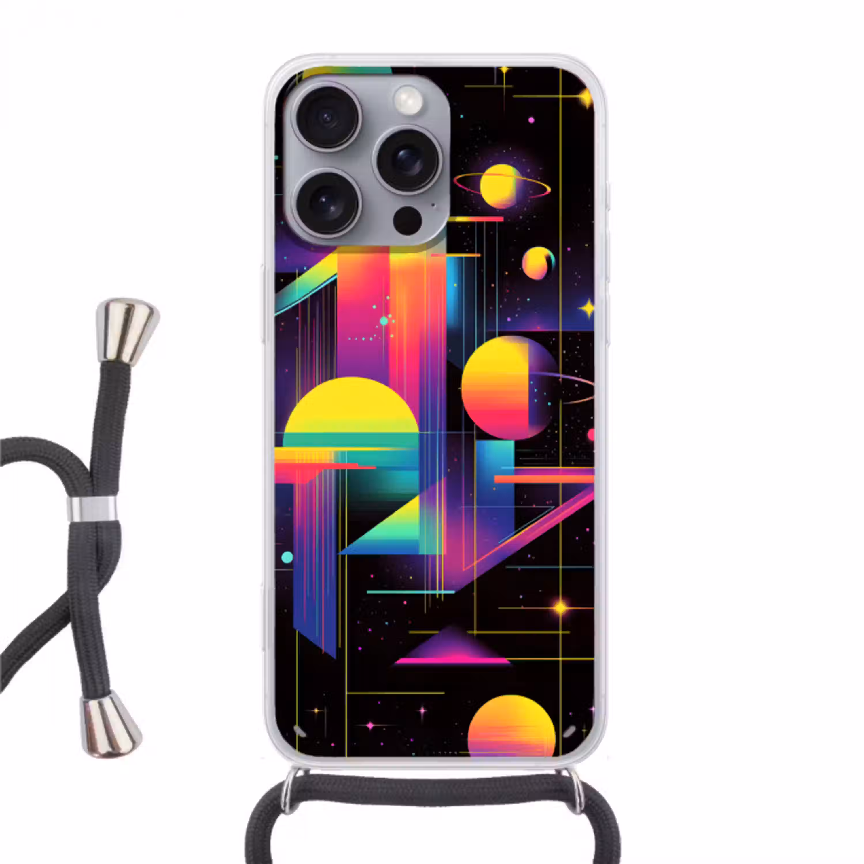 Abstract - Vormen - Kleurrijk - Lijnen Hoesje iPhone 16 Pro Max met koord klein -3d