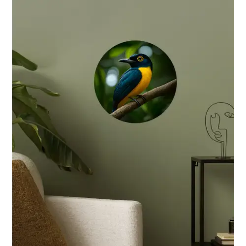 Vogel - Tak - Geel - Bladeren Wandcirkel behangsticker klein -sfeer2