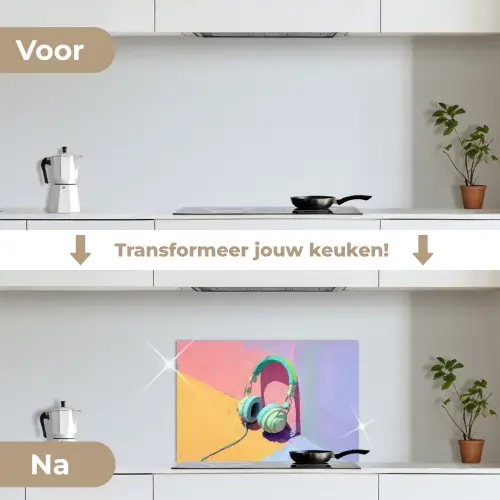 Koptelefoon - Mintgroen - Draad keuken achterwand spatscherm klein -voor_na_NL