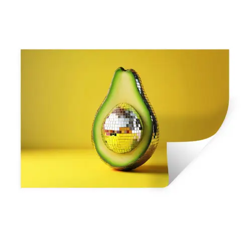 Avocado - Discobal - Geel - Glitter Muursticker klein -3d