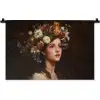 Portret - Vrouw - Bloemen Wandkleed katoen klein -zz3d