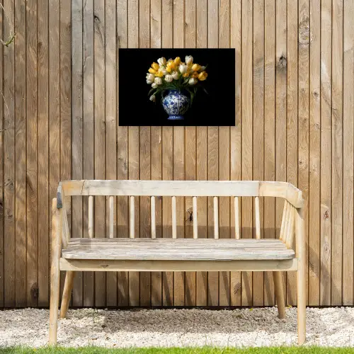 Geel - Tulpen - Vaas - Bloemen Tuinposter op houten frame 2 cm dik klein -sfeer4