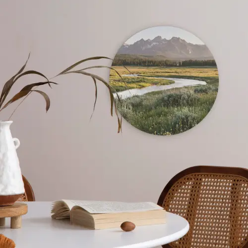 Berglandschap - Rivier - Bos Akoestische PET Vilt - Rond klein -sfeer3