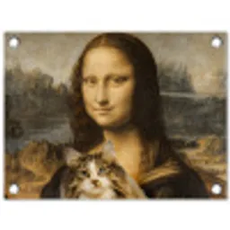 Mona Lisa - Kat - Leonardo da Vinci - Vintage - Kunstwerk - Oude meesters - Schilderij tuinposter los doek klein -3d