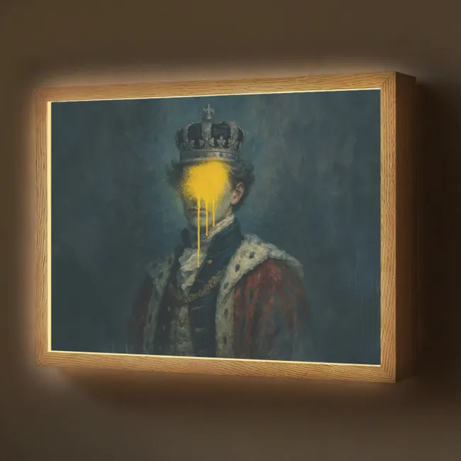 Lightbox - Wandleuchte - König - Porträt - Tropfende gelbe Farbe