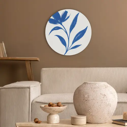 Bloem - Blaadjes - Minimalistisch - Blauw Akoestische PET Vilt - Rond klein -sfeer1