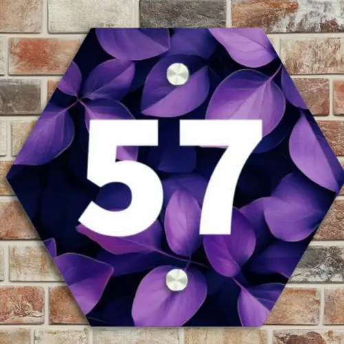 Paarse bladeren - Traditioneel Naambord Hexagon klein -sfeer2