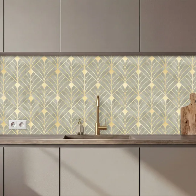 Kitchen Wall Splashback - Elegant - Symbol - Gold - Grey-green