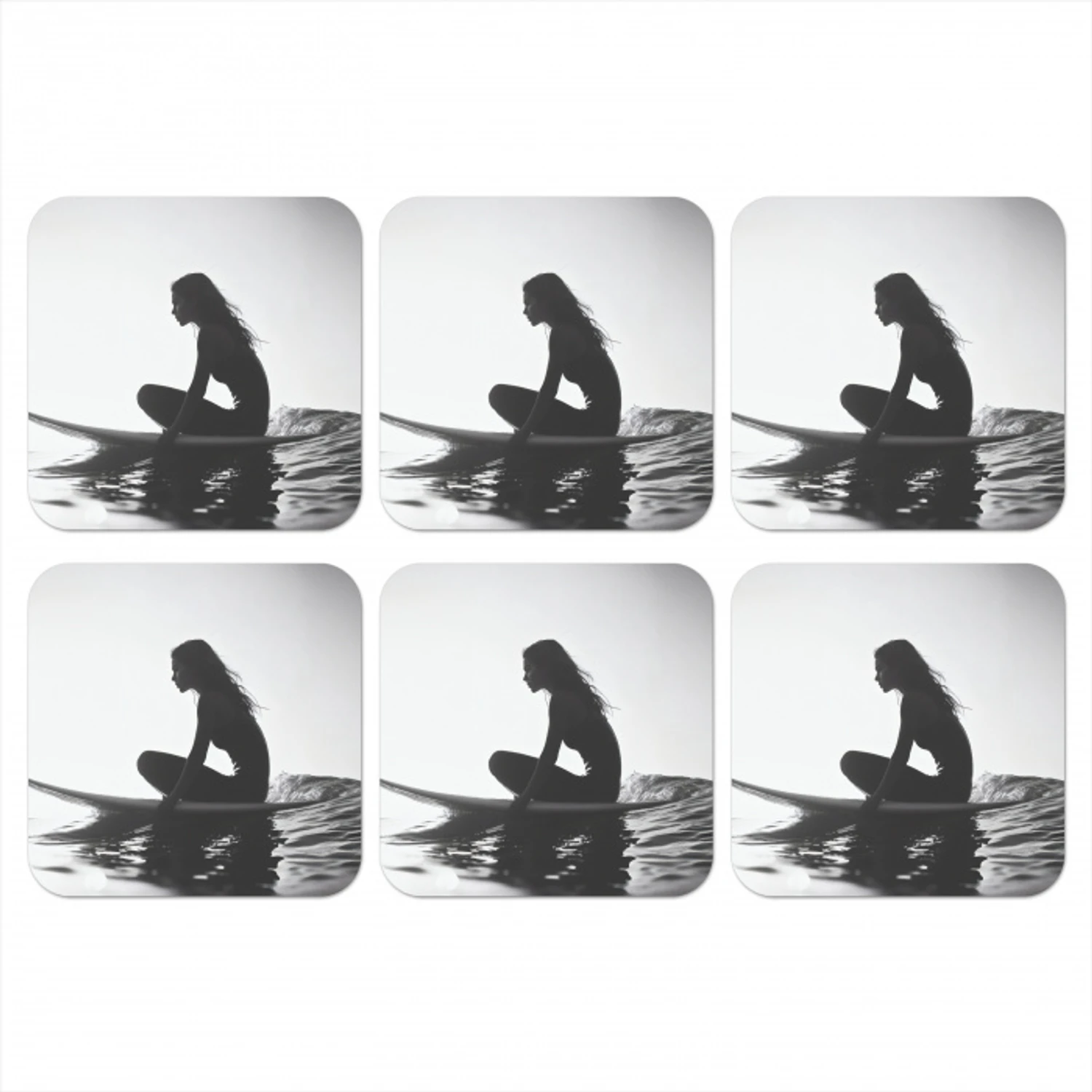 Silhouet - Vrouw - Surfplank - Water onderzetter kurk middel -3d