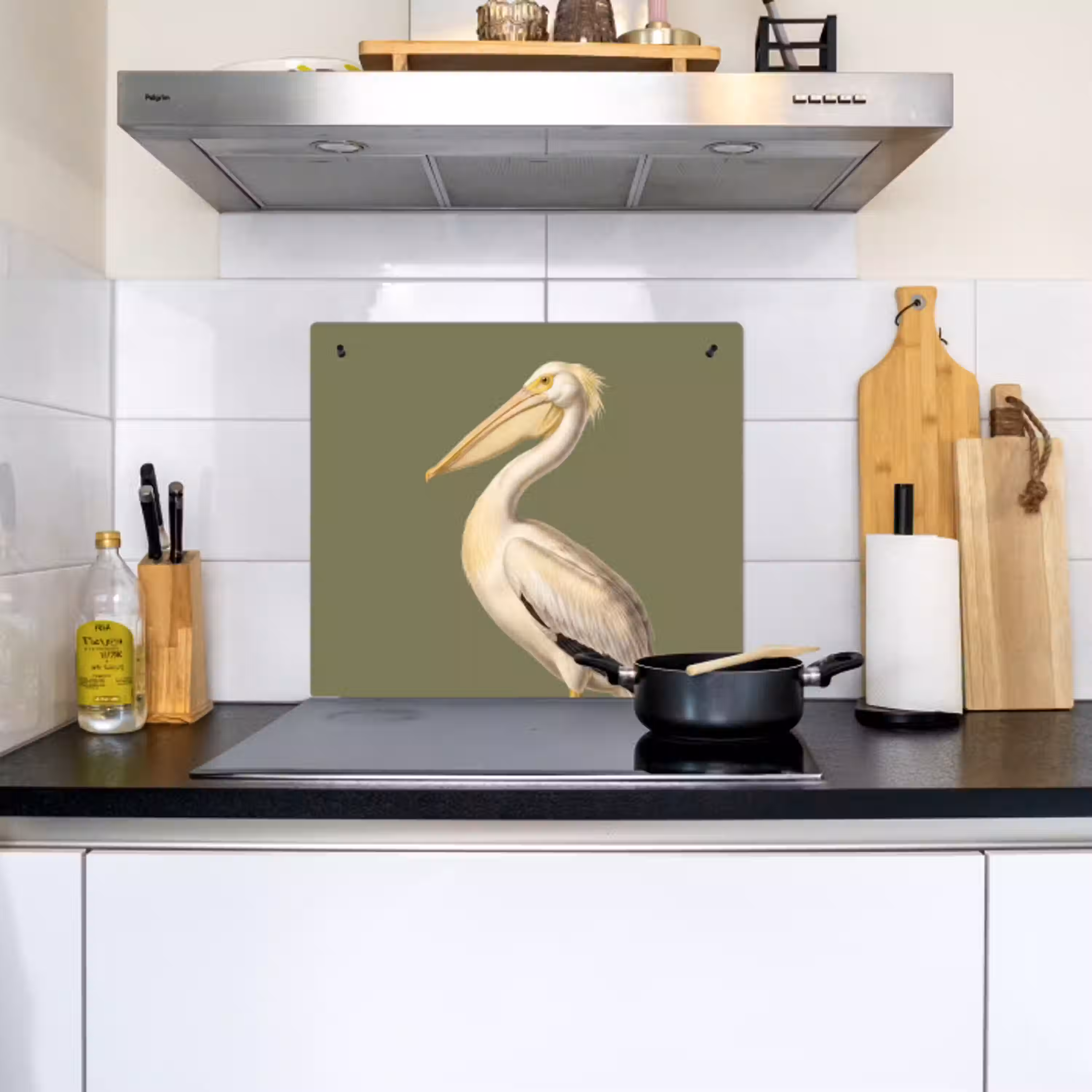Pelikaan - Wit - Vogel - Klassiek - Natuur Inductie beschemer met haakjes middel -sfeer2