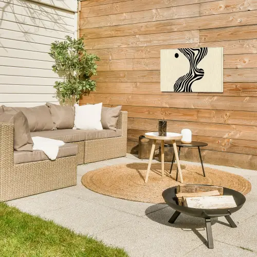 Beige - Lijnen - Golvend -  Abstract Tuinposter op houten frame 2 cm dik klein -sfeer2