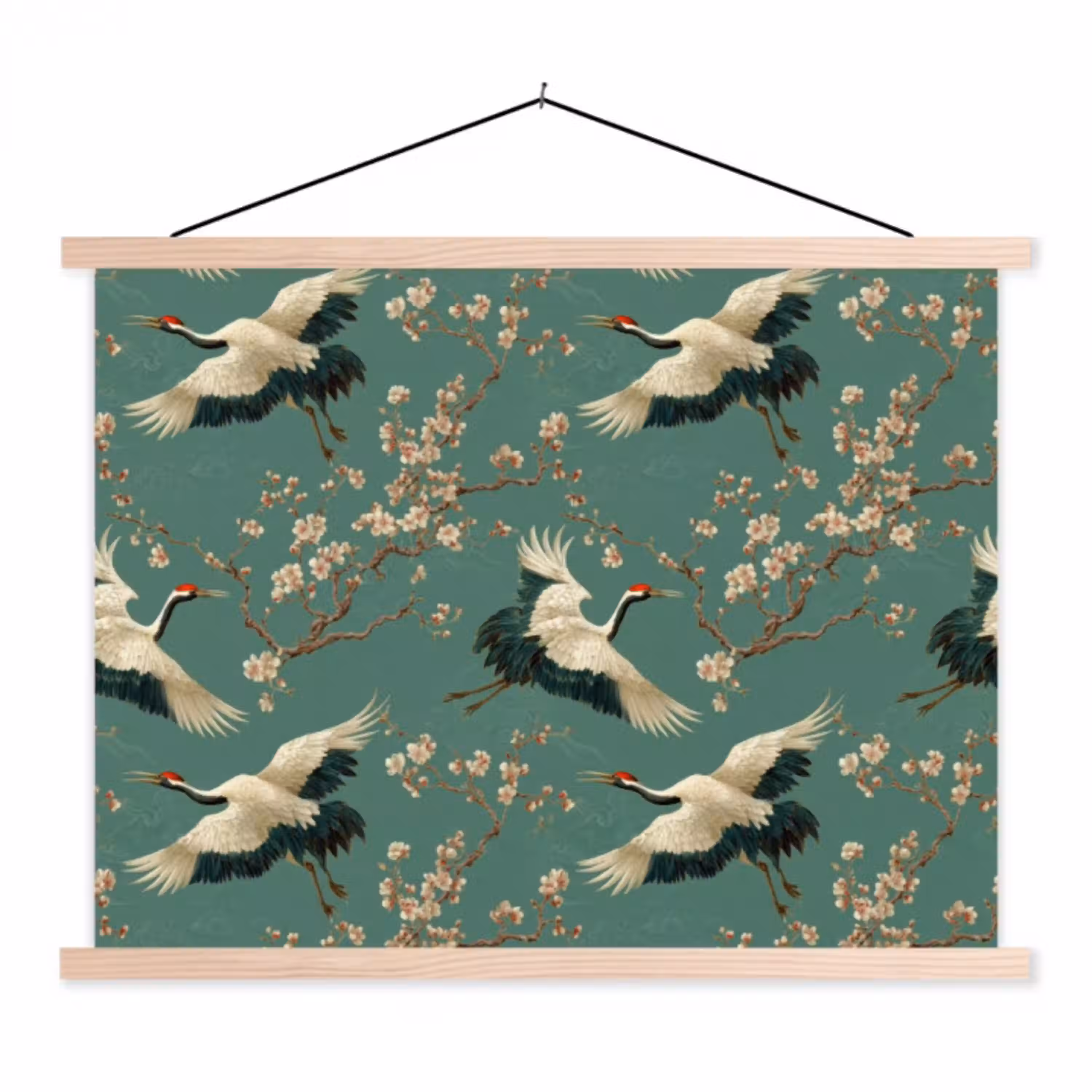 Kersenbloesem - Kraamvogels - Groen textielposter latten blank klein 122 -3d