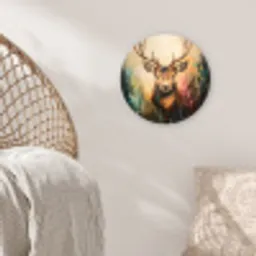 Hert - Geverfd - Gewei - Bruin Wandcirkel kunststof plaat 5mm dik klein -sfeer5