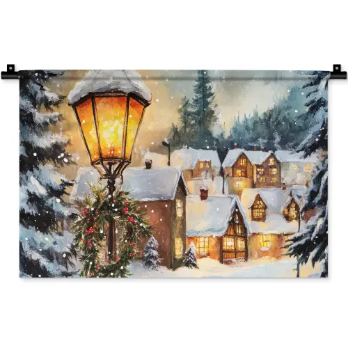 Kerstdorp - Huizen - Sneeuw - Kerst Wandkleed katoen klein -zz3d