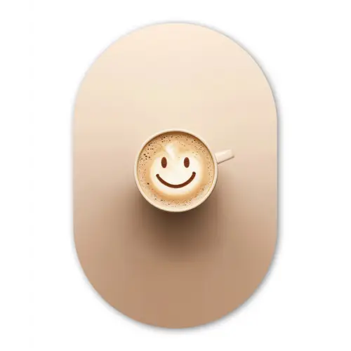 Koffie - Melkschuim - Lach - Beige Wandcirkel Ovaal Glas middel -3d