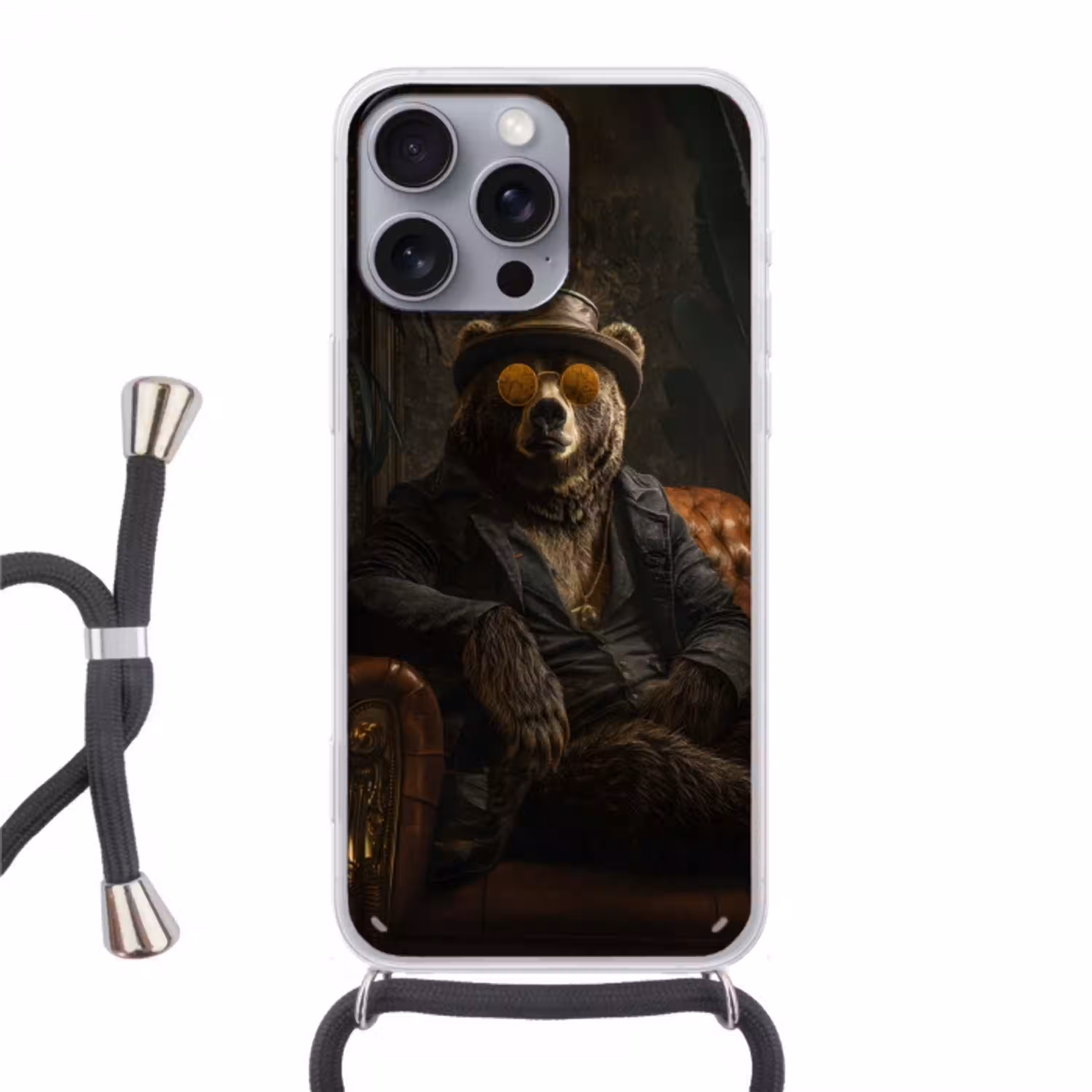 Beer - Bruin - Pak - Hoed Hoesje iPhone 16 Pro Max met koord klein -3d
