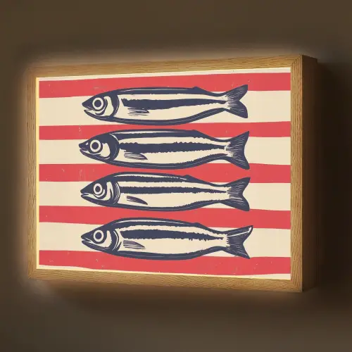 Sardines - Rood en beige strepen Light Box met batterij (Wandlamp) middel -z3d_website