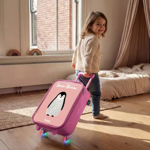 Pinguïn - Stippen - Roze - Minimalistisch Kinderkoffer - Roze klein -sfeer1