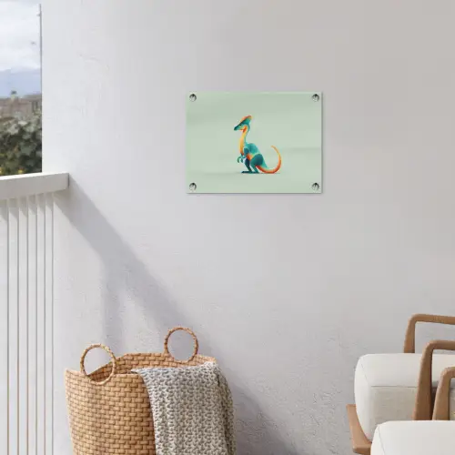 Staart - Dino - Minimalistisch - Blauw tuinposter los doek klein -sfeer8