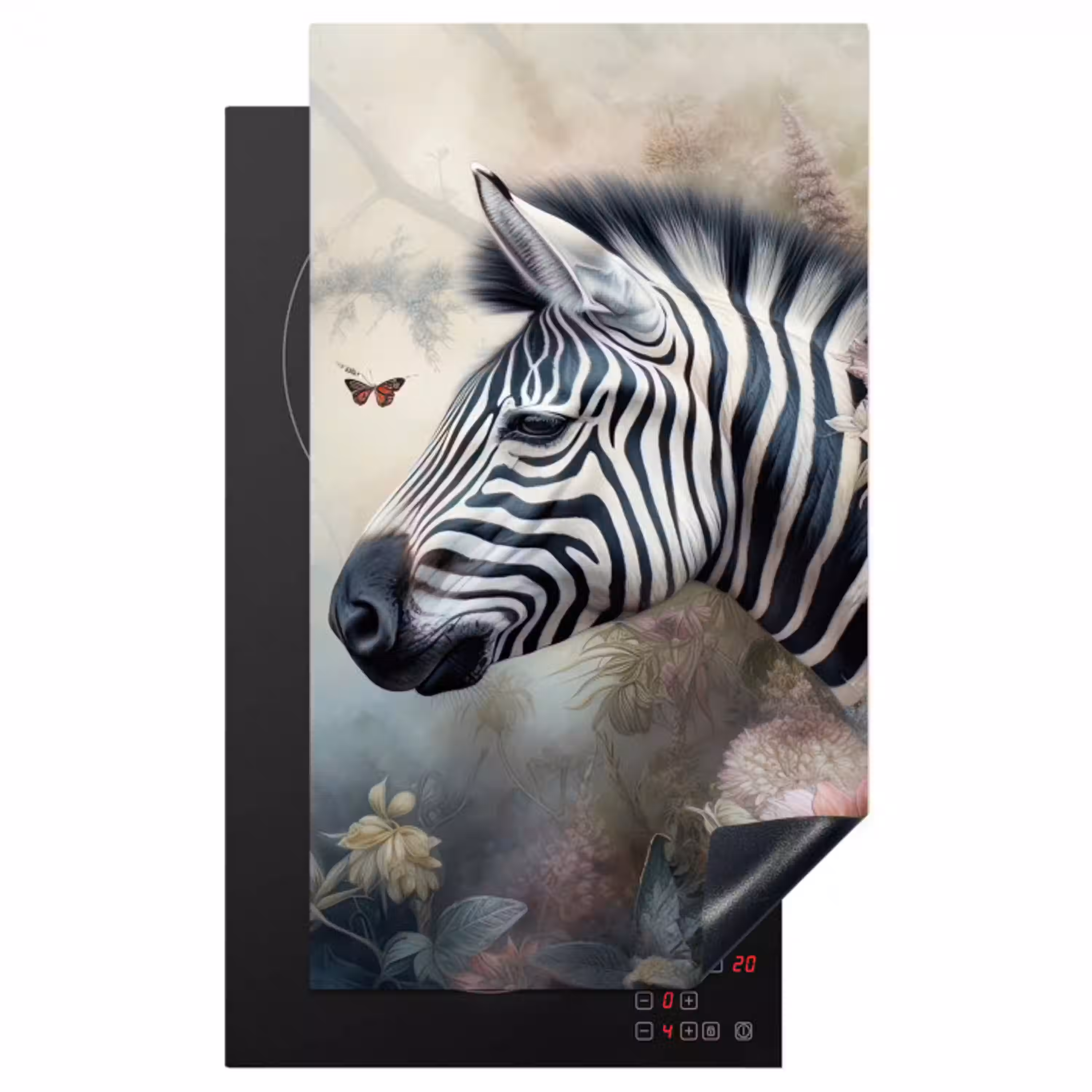 Zebra - Wilde dieren - Vlinder - Bloemen Inductie beschermer vinyl 3mm middel -3d