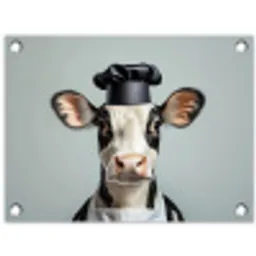 Koe - Zwart - Wit - Kok tuinposter los doek klein -3d