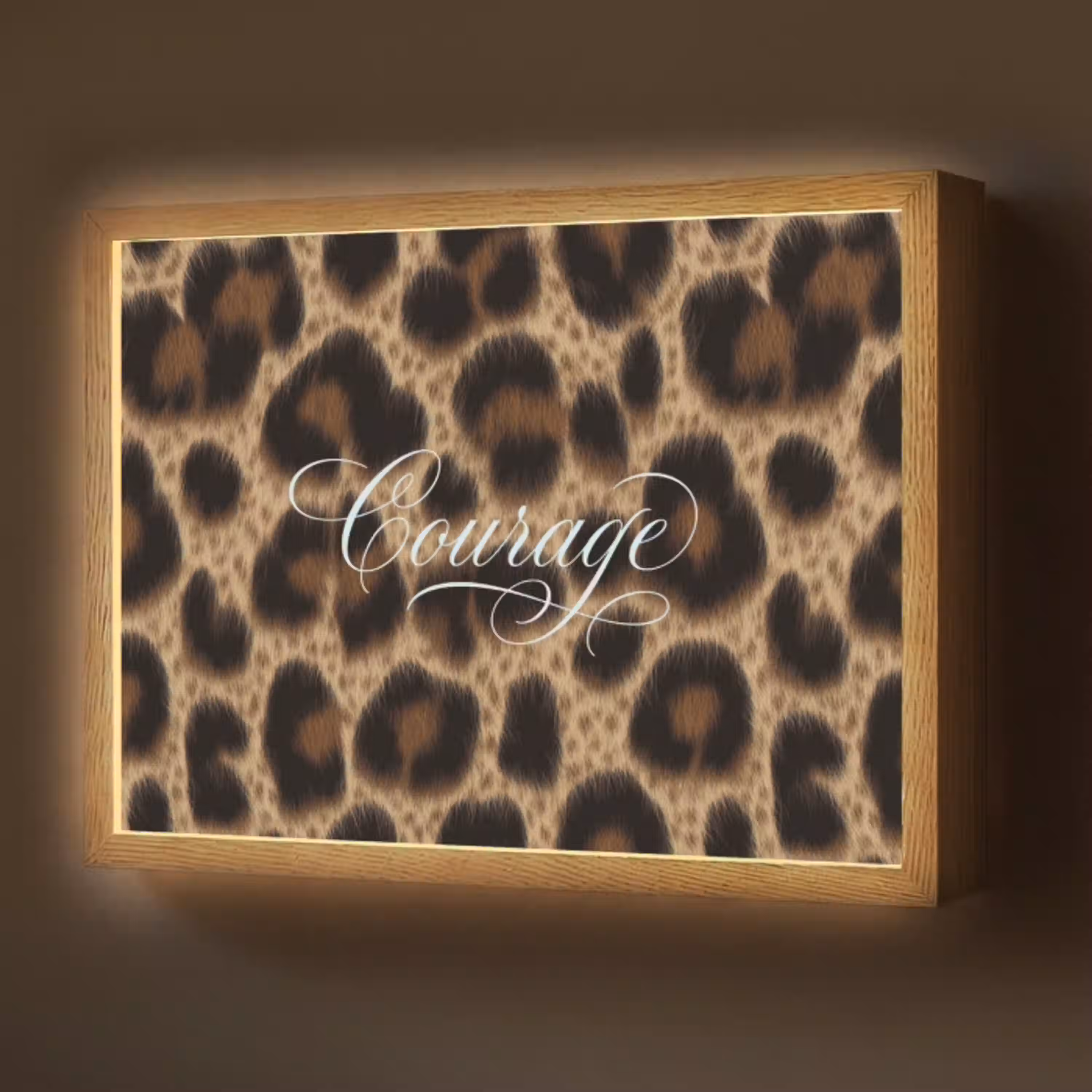 Luipaardprint - Bruin - Courage - Sierlijk Light Box met batterij (Wandlamp) middel -z3d_website