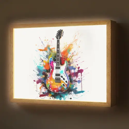 Gitaar - Graffiti - Muziek - Wit Light Box met batterij (Wandlamp) middel -z3d_website