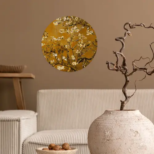 Amandelbloesem - Kunst - Van Gogh - Goud Wandcirkel behangsticker klein -sfeer1