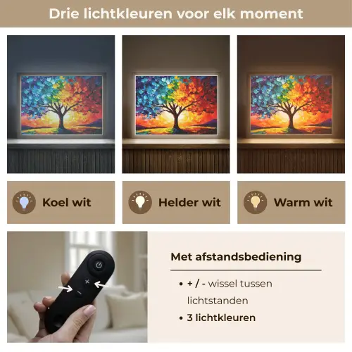 Boom - Kunst - Natuur - Zonsondergang Light Box met batterij (Wandlamp) middel -USP_lichtkleurNL