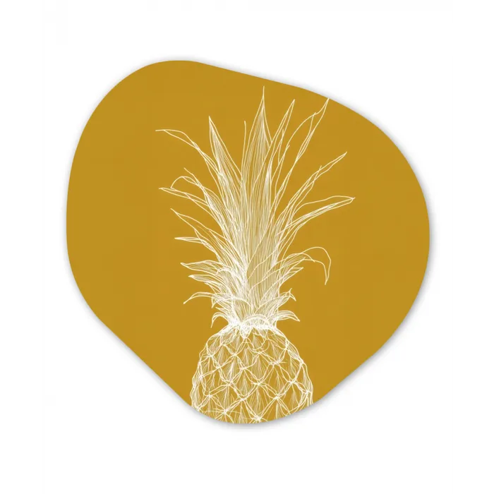Lijnillustratie - Ananas - Bladkroon - Okergeel Wandcirkel Organisch Plexiglas middel -3d