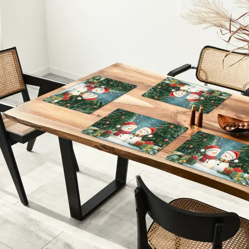 Sneeuwpop - Kerstsneeuw - Groen - Rood Placemat vinyl groot -zzsfeer4_Kitchenyeah-website