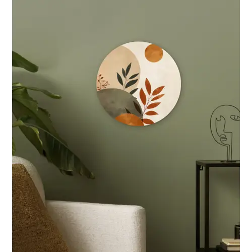 Vormen - Rond - Bladeren - Beige Wandcirkel kunststof plaat 5mm dik klein -sfeer3