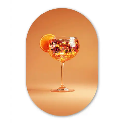Drank - Oranje - Glitter - Disco Wandcirkel Ovaal Forex klein -3d