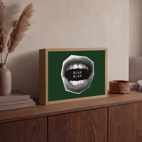 Mond - Groen - Illustratie - BLAH BLAH Light Box met batterij (Wandlamp) middel -sfeer2