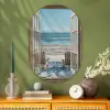 Doorkijk - Strandstoelen - Duinen - Zee - Natuur Wandcirkel Ovaal Glas middel -sfeer2