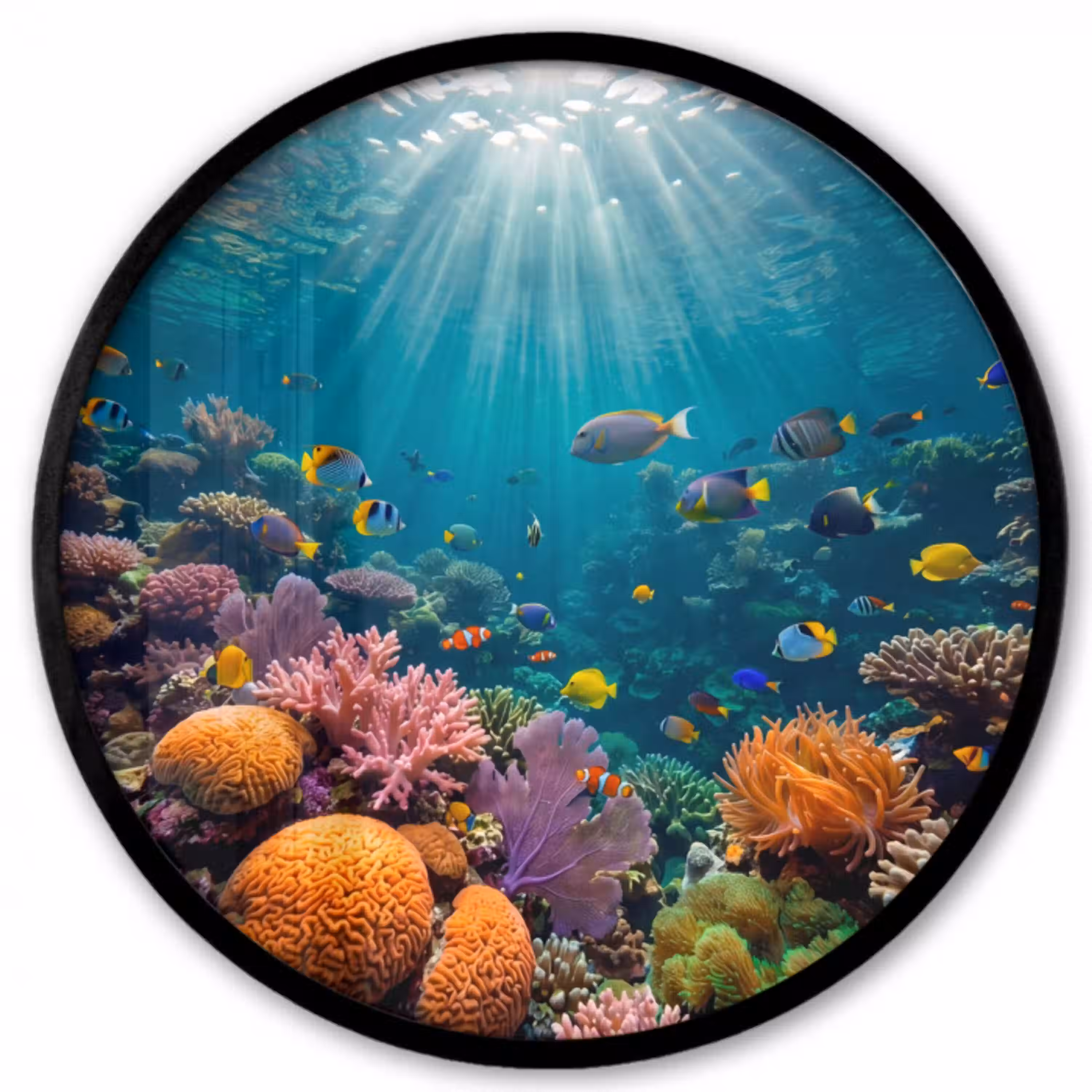 Vis - Koraal - Oceaan - Natuur - Kleurrijk Fotolijst rond zonder passe partout klein -3d