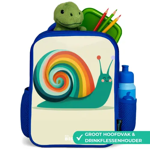 Slak - Regenboog - Kleurrijk Kinderrugzak - Blauw middel -inhoud_NL