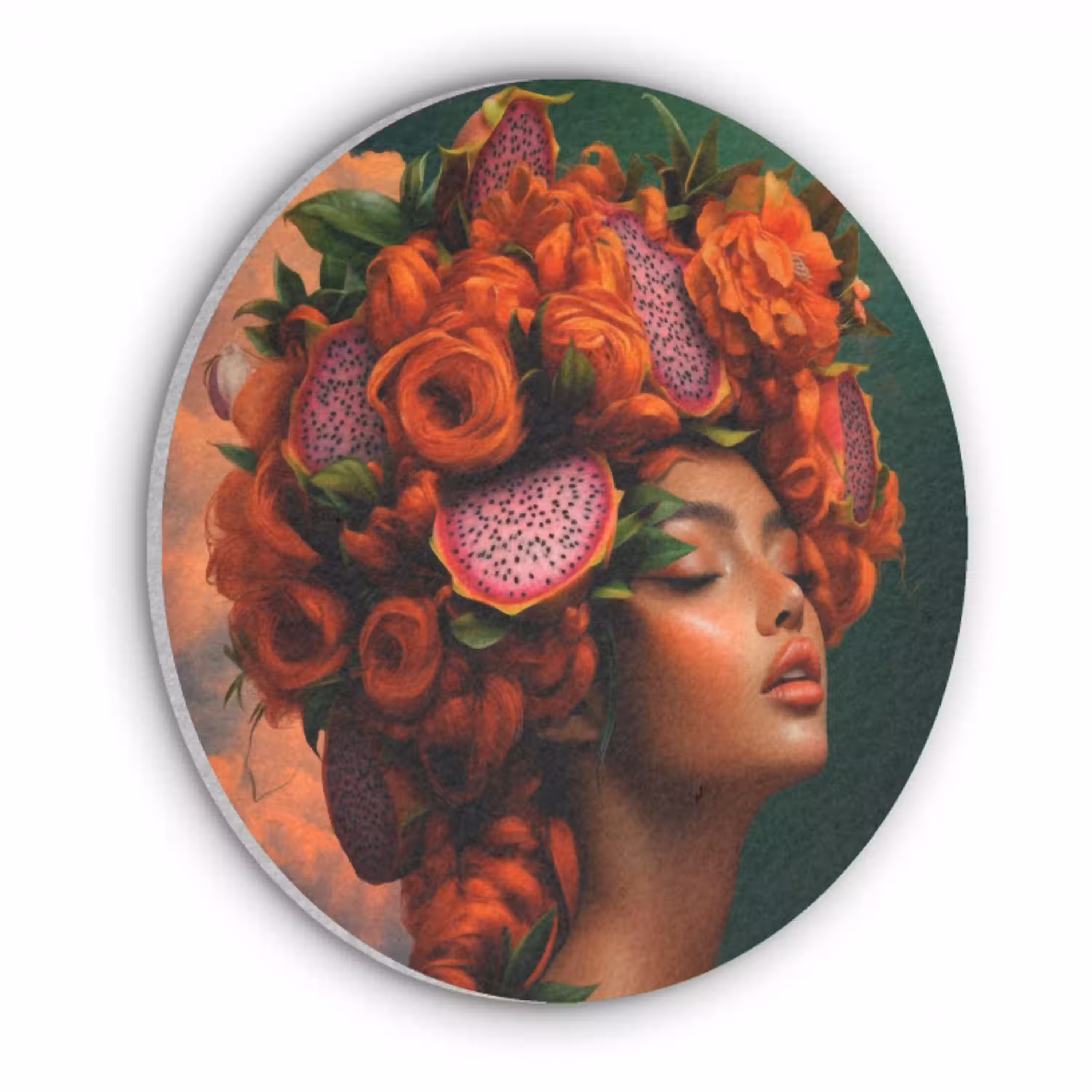 Vrouw - Drankenfruit - Rozen Akoestische PET Vilt - Rond klein -3d